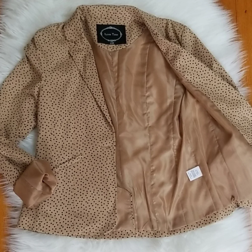 Love Tree Tan with black polka dots lined Blazer